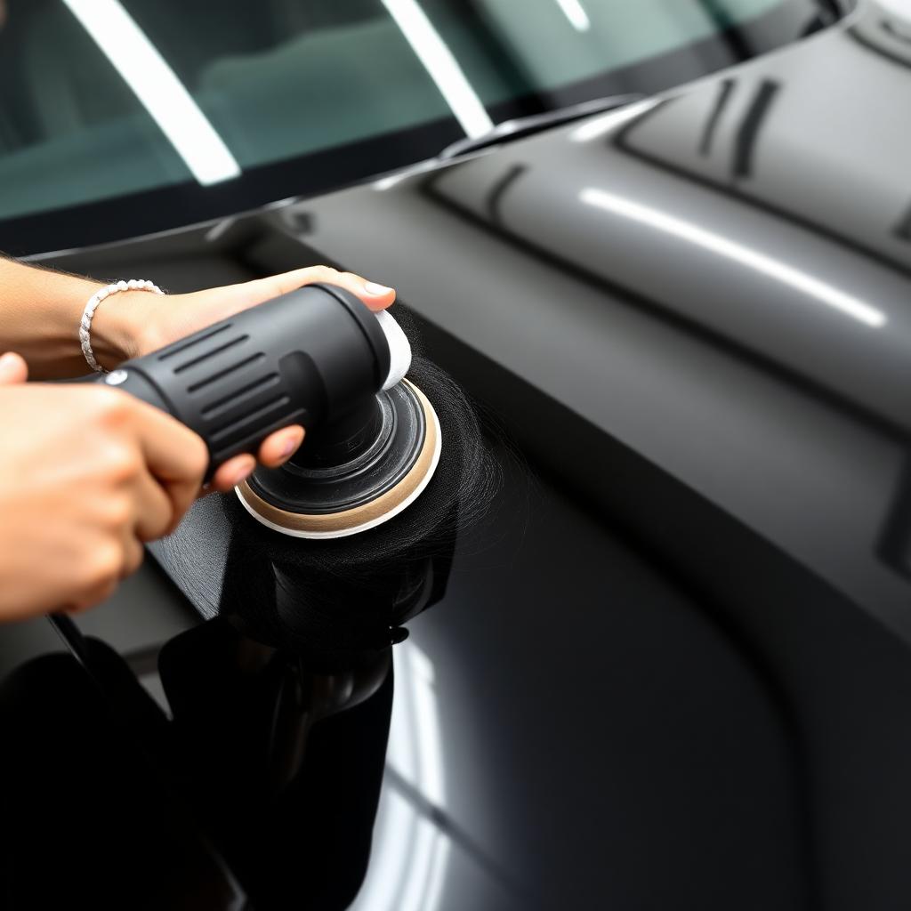 Detailer polishing a luxury car